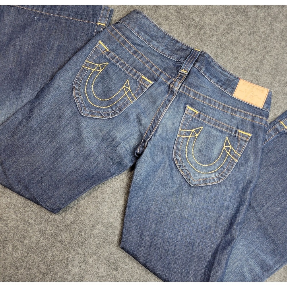 VTG‎ True Religion Jeans Womens 27 Blue Faded Whiskered Raw Hem USA Made Cowgirl